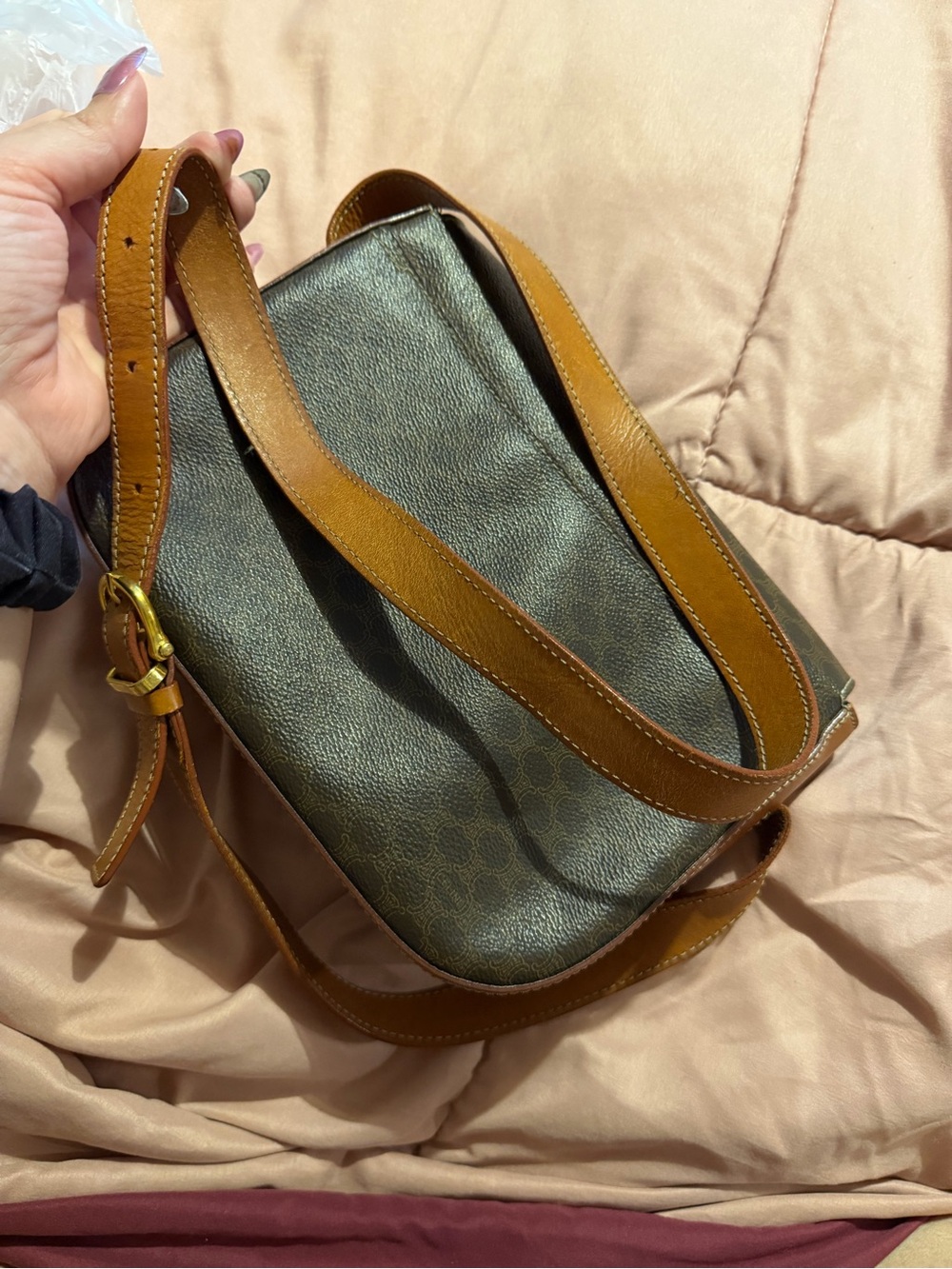 Celine Brown Monogram Shoulder Bag with Tan Trim - Picture 10 of 12